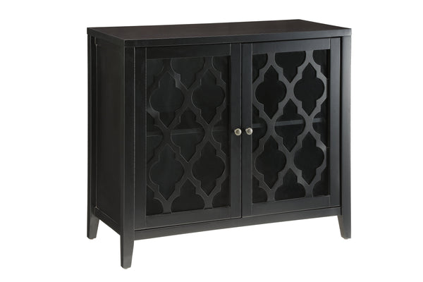 English Elm Ceara Black Finish Console Cabinet with Glass Doors, Tapered Wood Legs, Ample Storage for Entryway Decor B2726P255312
