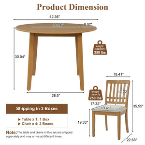 English Elm 5-piece Round Folding Dining Set with Mdf Table and Upholstered Chairs for Small Spaces Light Brown N752S0010618A
