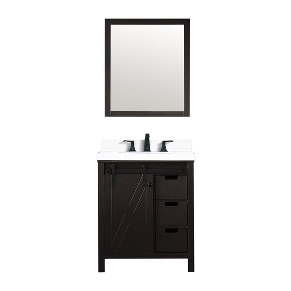 English Elm Brown Bath Vanity with Cultured Marble Top, Matte Black Faucet, Scratch-Resistant Surface, 28" Mirror Included B2731S01336
