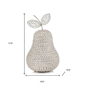 Homeroots 18" Silver Faux Crystal And Silver Decorative Pear Tabletop Sculpture  Faux Crystal,Faux Silver 379772
