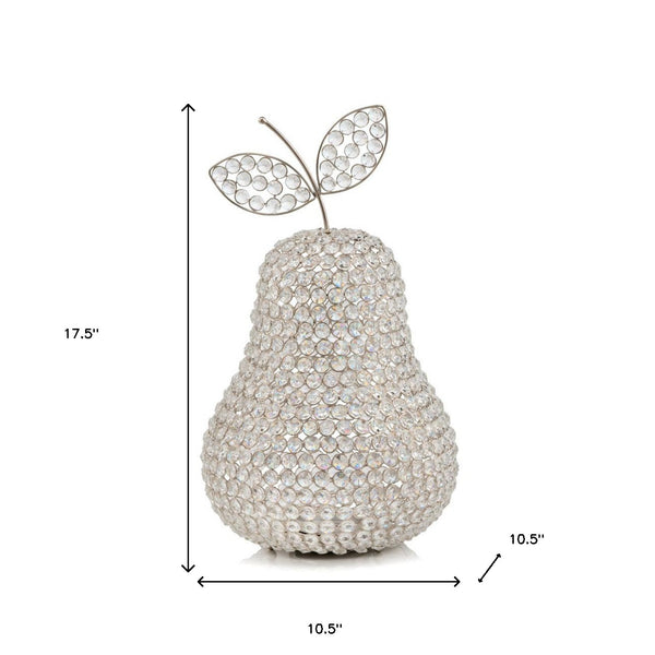 Homeroots 18" Silver Faux Crystal And Silver Decorative Pear Tabletop Sculpture  Faux Crystal,Faux Silver 379772