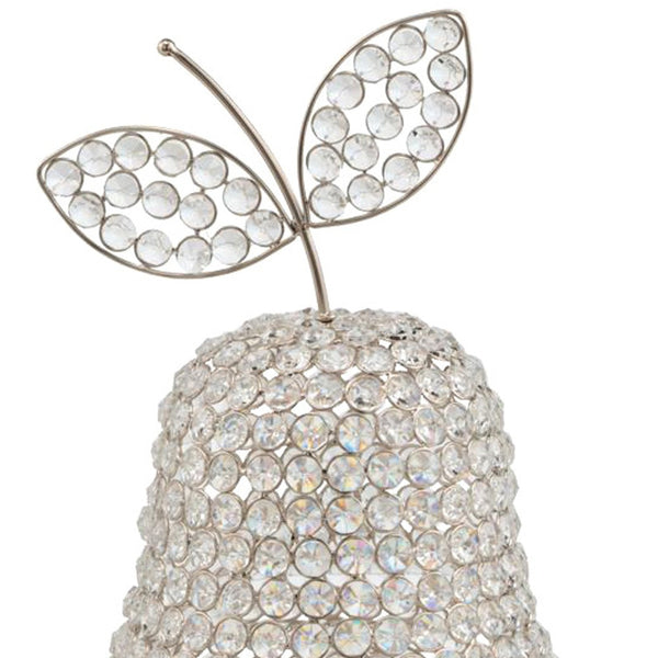 Homeroots 18" Silver Faux Crystal And Silver Decorative Pear Tabletop Sculpture  Faux Crystal,Faux Silver 379772