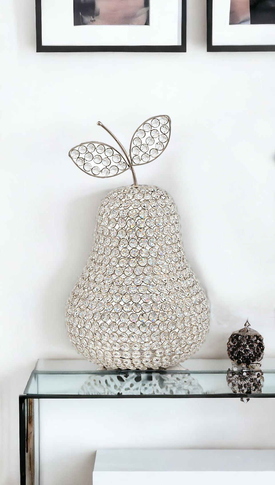 Homeroots 18" Silver Faux Crystal And Silver Decorative Pear Tabletop Sculpture  Faux Crystal,Faux Silver 379772