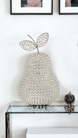 Homeroots 18" Silver Faux Crystal And Silver Decorative Pear Tabletop Sculpture  Faux Crystal,Faux Silver 379772