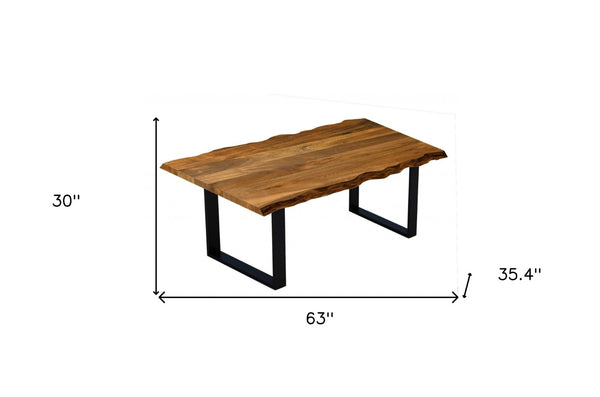 HomeRoots 63" Two-Tone Solid Wood Sled Base Dining Table for 6 - Stylish Brown and Black Design Perfect for All Spaces 379787