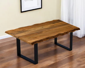 HomeRoots 63" Two-Tone Solid Wood Sled Base Dining Table for 6 - Stylish Brown and Black Design Perfect for All Spaces 379787