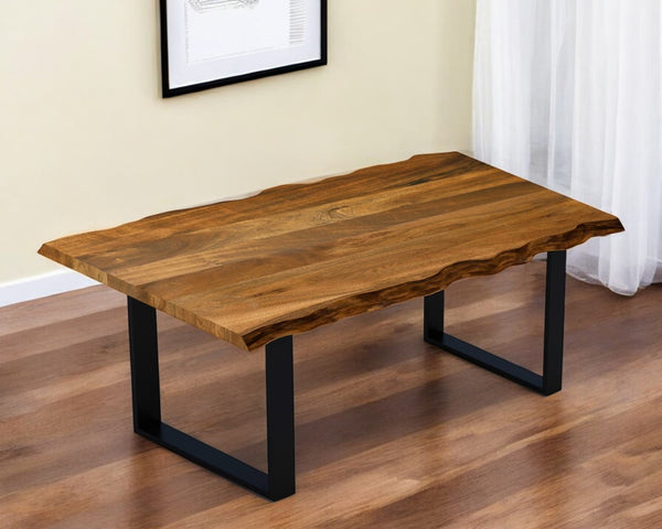 HomeRoots 63" Two-Tone Solid Wood Sled Base Dining Table for 6 - Stylish Brown and Black Design Perfect for All Spaces 379787