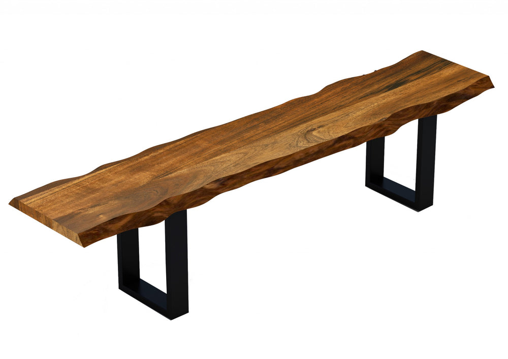 Homeroots 55" Live Edge Acacia Wood Bench With Black Metal Legs  Wood 379789