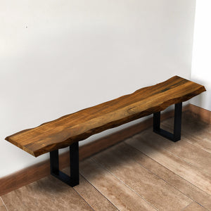 Homeroots 55" Live Edge Acacia Wood Bench With Black Metal Legs  Wood 379789