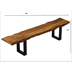 Homeroots 55" Live Edge Acacia Wood Bench With Black Metal Legs  Wood 379789