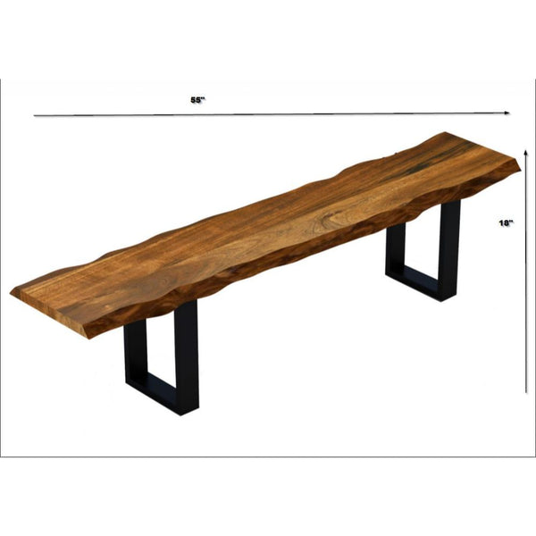 Homeroots 55" Live Edge Acacia Wood Bench With Black Metal Legs  Wood 379789