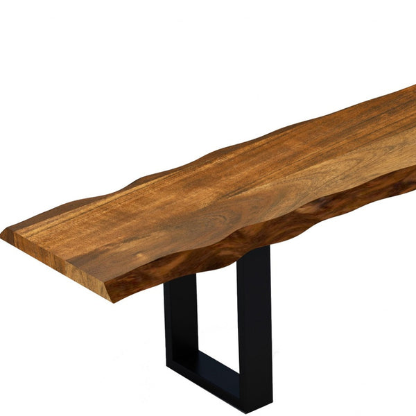 Homeroots 55" Live Edge Acacia Wood Bench With Black Metal Legs  Wood 379789