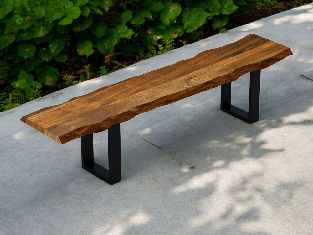 HomeRoots 55" Live Edge Acacia Wood Bench with Black Metal Legs – Rustic Charm Meets Modern Elegance! 379789