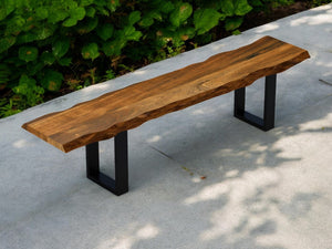 HomeRoots 55" Live Edge Acacia Wood Bench with Black Metal Legs – Rustic Charm Meets Modern Elegance! 379789