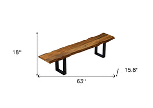 Homeroots 63" Live Edge Acacia Wood Bench With Black Metal Legs  Wood 379790