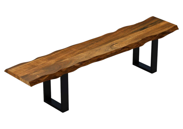 Homeroots 63" Live Edge Acacia Wood Bench With Black Metal Legs  Wood 379790