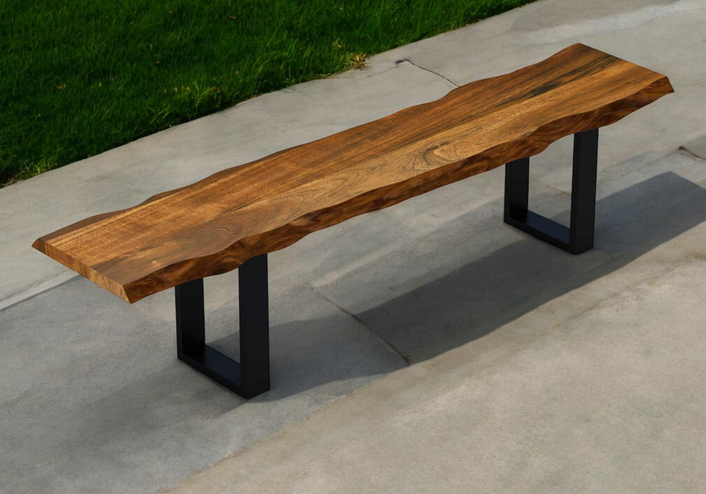 Homeroots 63" Live Edge Acacia Wood Bench With Black Metal Legs  Wood 379790