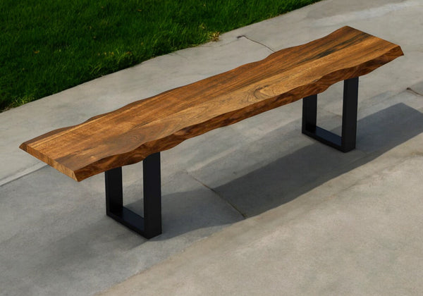 Homeroots 63" Live Edge Acacia Wood Bench With Black Metal Legs  Wood 379790