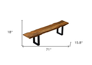 HomeRoots 71" Live Edge Acacia Wood Bench with Sturdy Black Metal Legs – Rustic Industrial Style Seating Solution 379791