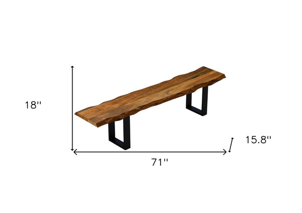 HomeRoots 71" Live Edge Acacia Wood Bench with Sturdy Black Metal Legs – Rustic Industrial Style Seating Solution 379791
