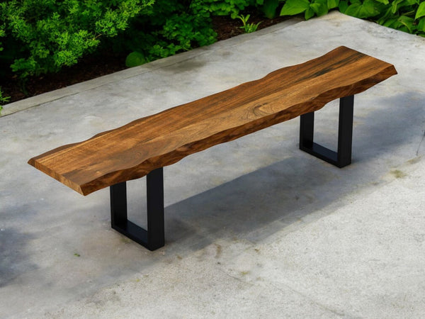 HomeRoots 71" Live Edge Acacia Wood Bench with Sturdy Black Metal Legs – Rustic Industrial Style Seating Solution 379791
