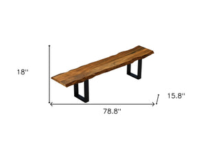 HomeRoots 71" Live Edge Acacia Wood Bench with Sturdy Black Metal Legs - Rustic Industrial Seating Solution 379792