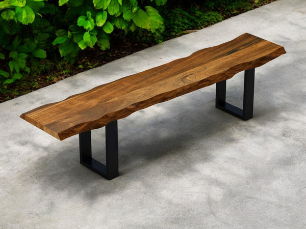 HomeRoots 71" Live Edge Acacia Wood Bench with Sturdy Black Metal Legs - Rustic Industrial Seating Solution 379792