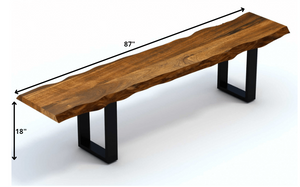 Homeroots 87" Live Edge Acacia Wood Bench With Black Metal Legs  Wood 379793