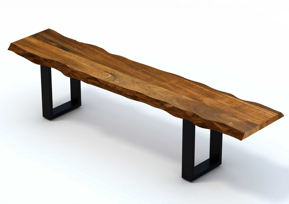 Homeroots 87" Live Edge Acacia Wood Bench With Black Metal Legs  Wood 379793