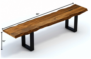 Homeroots 68" Brown And Black Live Edge Solid Wood Dining Bench   379794