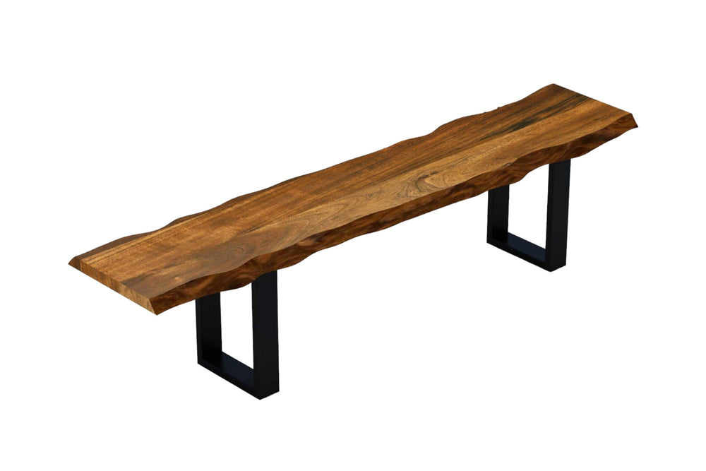 Homeroots 68" Brown And Black Live Edge Solid Wood Dining Bench   379794