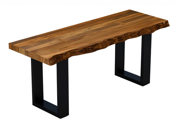 HomeRoots 43" Solid Wood Dining Bench with Black Metal Frame - Rustic Charm Meets Modern Style for Any Space 379795