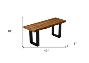 HomeRoots 43" Solid Wood Dining Bench with Black Metal Frame - Rustic Charm Meets Modern Style for Any Space 379795