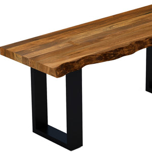 HomeRoots 43" Solid Wood Dining Bench with Black Metal Frame - Rustic Charm Meets Modern Style for Any Space 379795