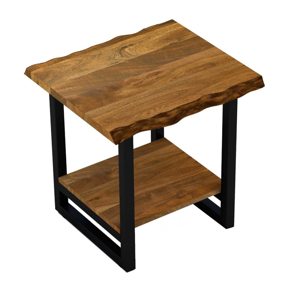 HomeRoots 24" Rustic Solid Wood and Iron End Table with Lower Shelf – Industrial Charm for Any Space! 379800