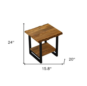 HomeRoots 24" Rustic Solid Wood and Iron End Table with Lower Shelf – Industrial Charm for Any Space! 379800