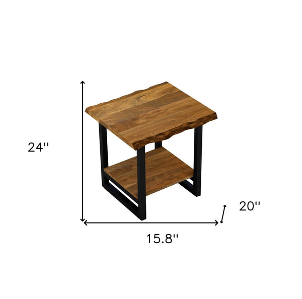 HomeRoots 24" Rustic Solid Wood and Iron End Table with Lower Shelf – Industrial Charm for Any Space! 379800