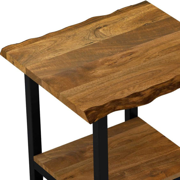 HomeRoots 24" Rustic Solid Wood and Iron End Table with Lower Shelf – Industrial Charm for Any Space! 379800