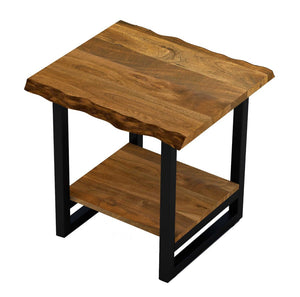 HomeRoots 24" Rustic Solid Wood and Iron End Table with Lower Shelf – Industrial Charm for Any Space! 379800