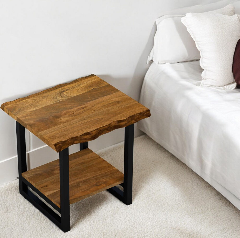 HomeRoots 24" Rustic Solid Wood and Iron End Table with Lower Shelf – Industrial Charm for Any Space! 379800