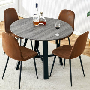 English Elm Table Modern Minimalist 42" Round Dining Set With 4 Ergonomic Brown Chairs & Black Metal Legs W1151S04062-GIGA