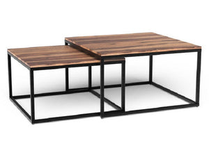 Homeroots 30" Brown And Black Solid Wood And Iron Square Coffee Table   379804