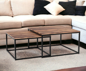 Homeroots 30" Brown And Black Solid Wood And Iron Square Coffee Table   379804