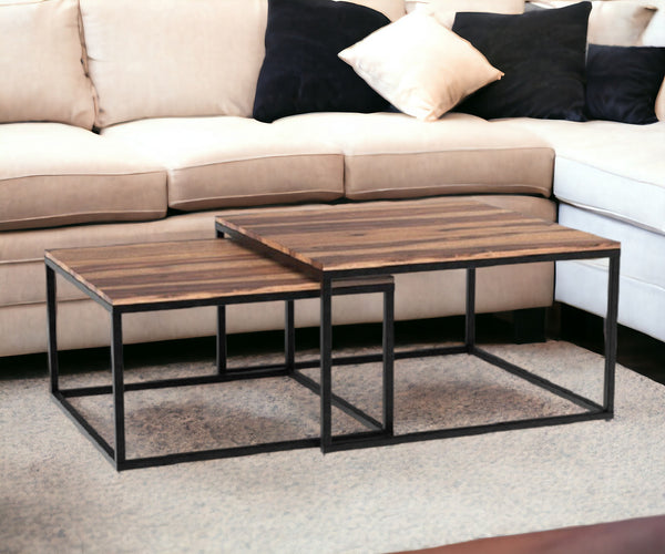 Homeroots 30" Brown And Black Solid Wood And Iron Square Coffee Table   379804