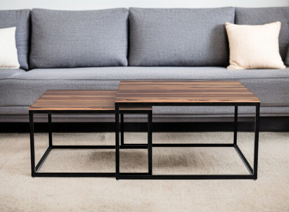 HomeRoots 30" Brown Solid Wood & Black Iron Square Coffee Table - A Timeless Centerpiece for Modern Living Rooms 379804