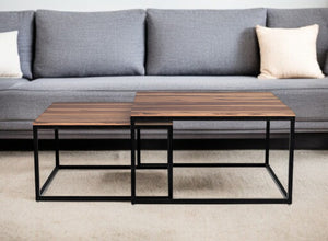 HomeRoots 30" Brown Solid Wood & Black Iron Square Coffee Table - A Timeless Centerpiece for Modern Living Rooms 379804