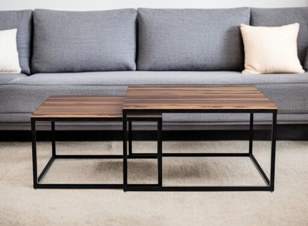 HomeRoots 30" Brown Solid Wood & Black Iron Square Coffee Table - A Timeless Centerpiece for Modern Living Rooms 379804