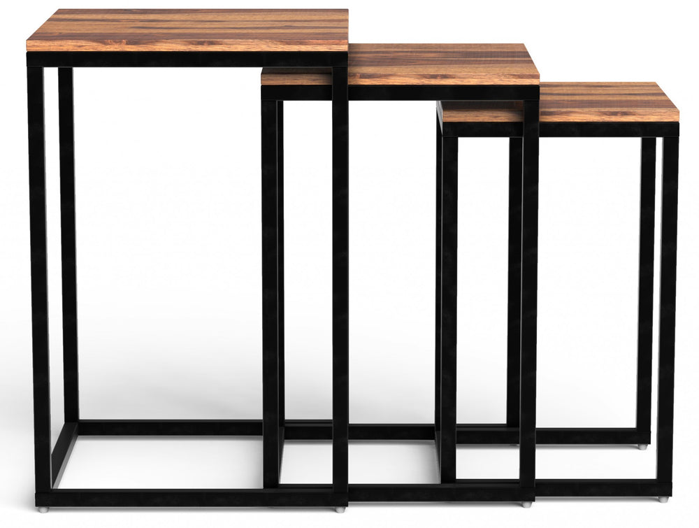 Homeroots Set Of Three 17" Black And Brown Solid Wood Nested Tables   379805