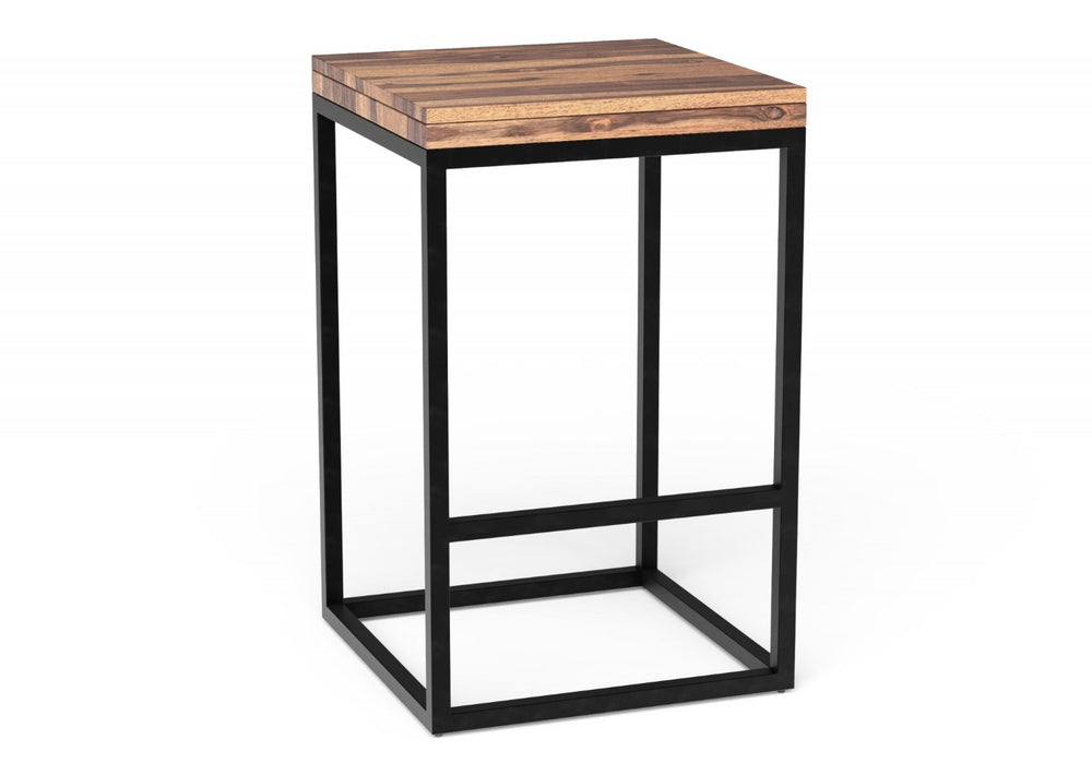 HomeRoots 25" Backless Counter Height Bar Chair - Stylish Solid Wood Seat & Sturdy Iron Frame for Modern Spaces 379807