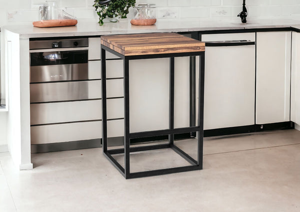 Homeroots 25" Brown And Black Iron Backless Counter Height Bar Chair   379807